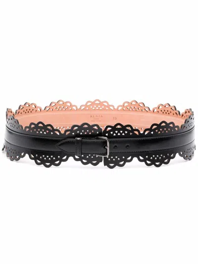 Shop Alaïa Bustier Belt In Luxurious Vienne Wave Calfskin Leather Accessories In Black