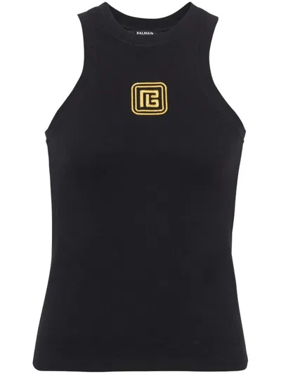 Shop Balmain Embroidered Tank Top Clothing In Black