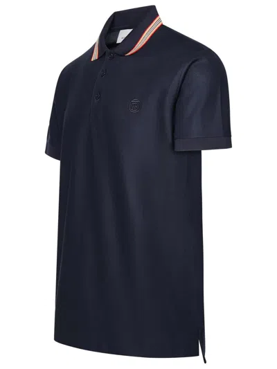 Shop Burberry 'pierson' Blue Cotton Polo Shirt