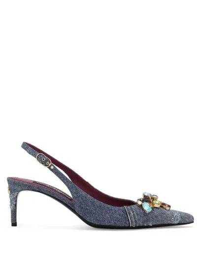Shop Dolce & Gabbana Denim Slingback Shoes In Blue