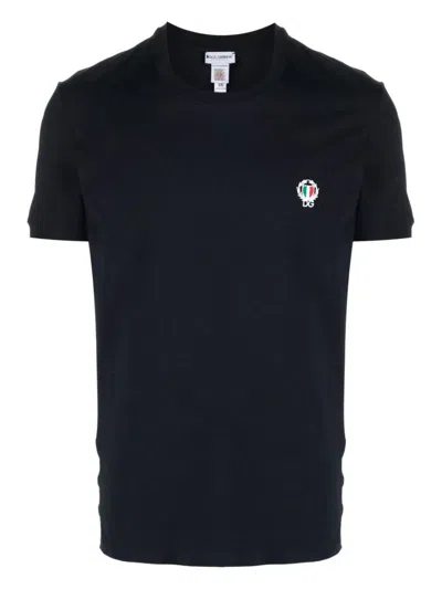 Dolce & Gabbana Tricolor Logo Stretch Cotton T-shirt In Blue