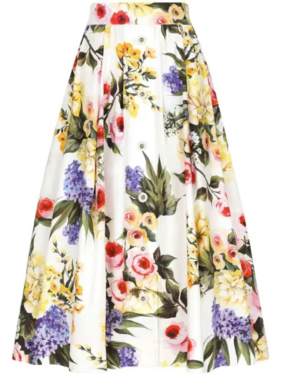 Shop Dolce & Gabbana Garden Print Skirt Clothing In White
