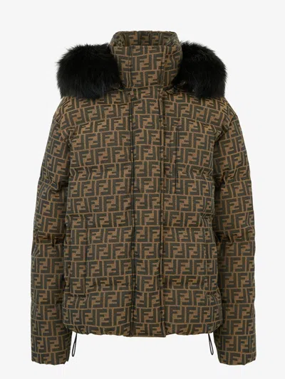Shop Fendi Logo Feather Clothing In Brown