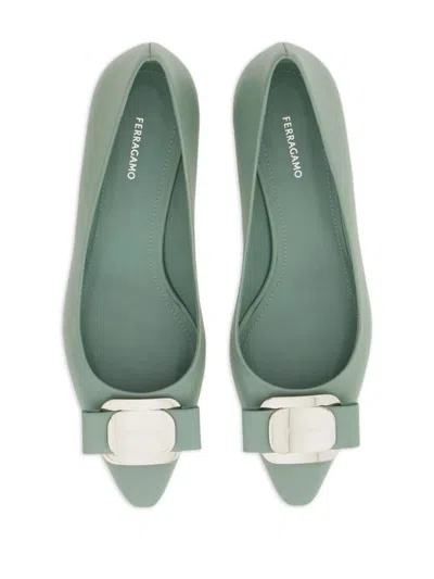 Ferragamo Zelma Pointed Toe Kitten Heel Pumps In Green