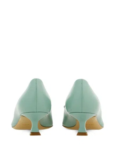 Ferragamo Zelma Pointed Toe Kitten Heel Pumps In Green