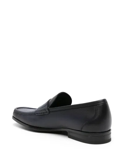 Ferragamo Black Loafer With Logo In Leather Man In Blue