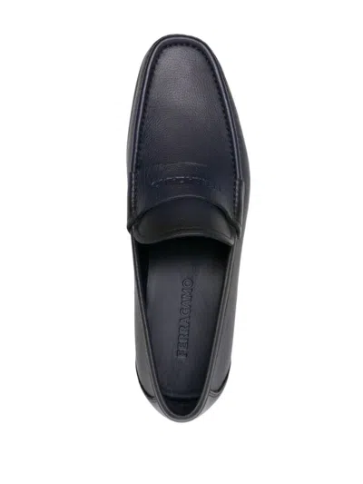 Ferragamo Black Loafer With Logo In Leather Man In Blue