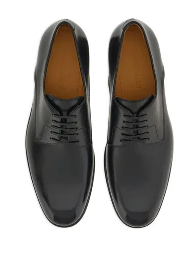 Ferragamo Lace-up Leather Derby Shoes In Black