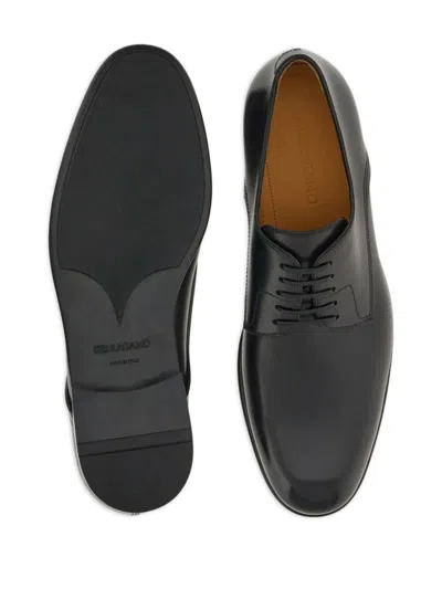 Ferragamo Lace-up Leather Derby Shoes In Black