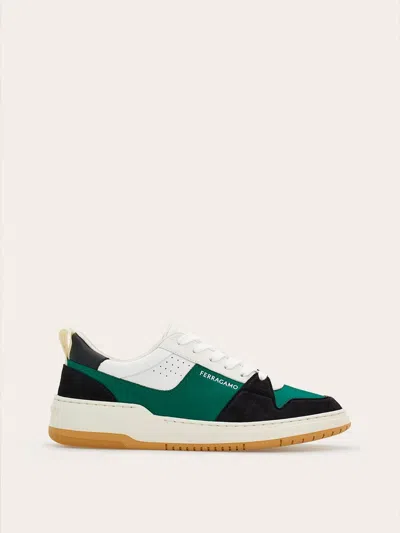 Ferragamo Gancini Low-top Sports Shoes With Outline In Green