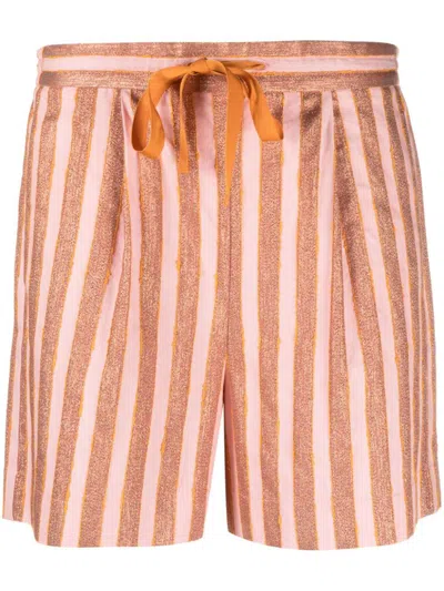 Shop Forte Forte Forte_forte Cotton And Linen Striped Shorts With Lurex In Pink