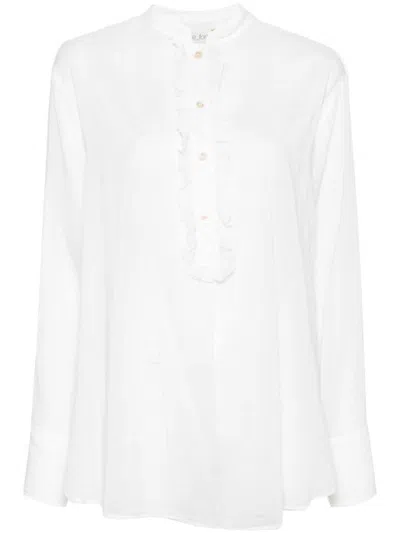 Shop Forte Forte Forte_forte Henley Blouse In Cotton And Silk Voile With Ruffles In White