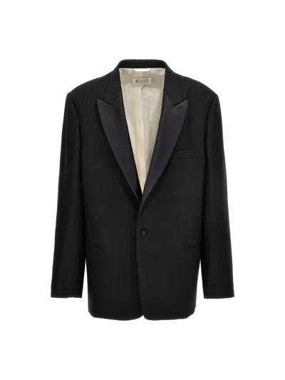 Shop Maison Margiela Striped Single Breast Blazer Jacket In Black