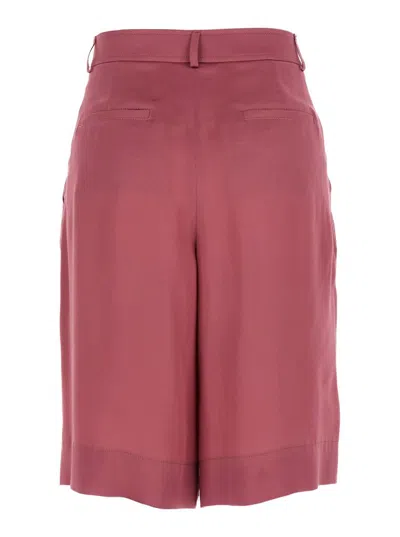Shop Alberta Ferretti Pink Satin Knee Shorts In Silk Blend Woman