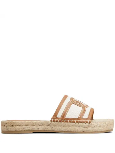 Shop Tod's Raffia Slippers Shoes In Brown