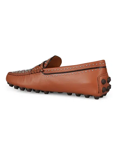 Shop Tod's Studded Gommino Loafers Shoes In Brown