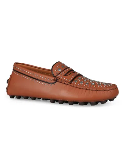 Shop Tod's Studded Gommino Loafers Shoes In Brown