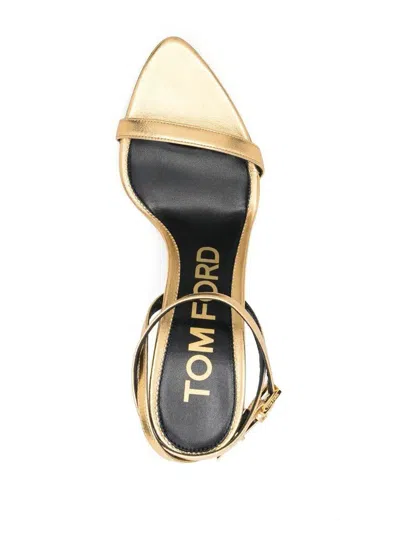 Shop Tom Ford Mid Heel Padlock Sandals Shoes In Grey
