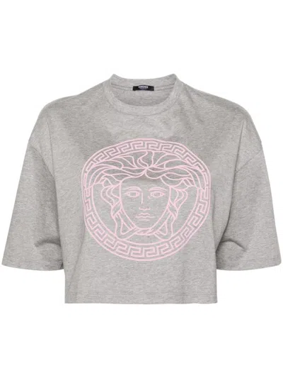 Shop Versace Crop T-shirt Clothing In Grey