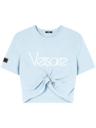 Shop Versace Crop T-shirt With Pin Clothing In Blue