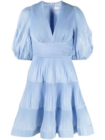 Shop Zimmermann Pleated Mini Dress Clothing In Blue