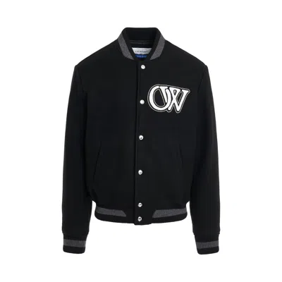 Shop Off-white Logo Embroidered Wool Varsity Bomber Jacket