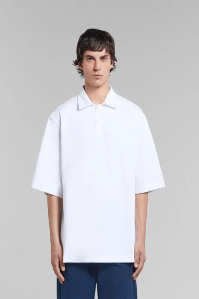 Shop Marni Oversized Polo Shirt With  Patches In Lilly White