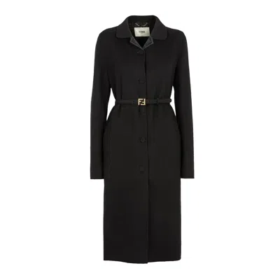Shop Fendi Wool Coat In Black