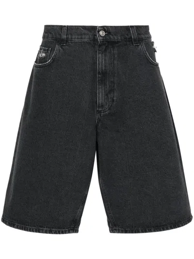 Shop Alyx 1017  9sm Denim Shorts With A Worn Effect In Black