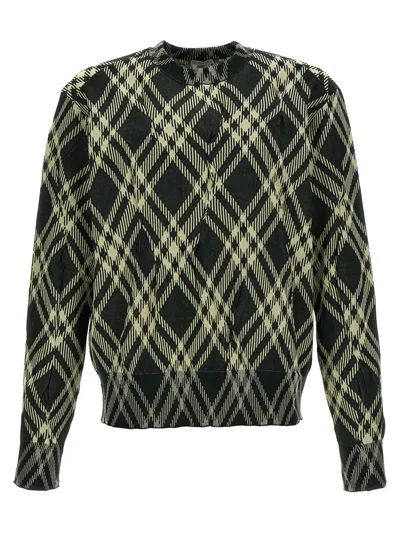 Shop Burberry Check Crinkled Sweater In Green