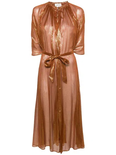 Shop Forte Forte Forte_forte Beaded Silk Chiffon And Lurex Cape In Brown