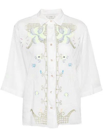 Shop Forte Forte Forte_forte Half-sleeved Voile Shirt With Eden Embroidery In White