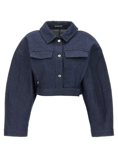 Shop Jacquemus 'la Veste De-nîmes Obra' Crop Jacket In Blue