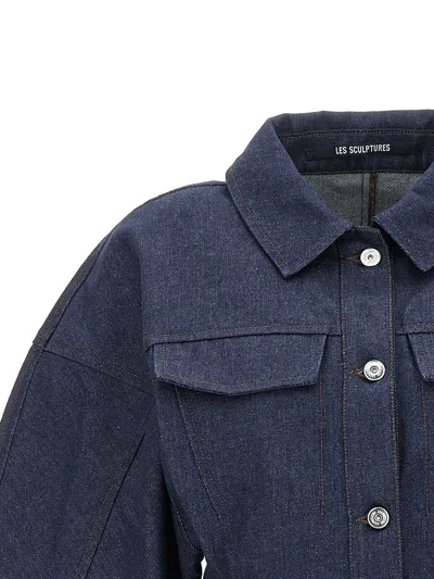 Shop Jacquemus 'la Veste De-nîmes Obra' Crop Jacket In Blue