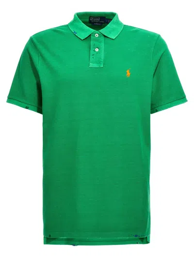Shop Polo Ralph Lauren Logo Embroidery Polo Shirt In Green