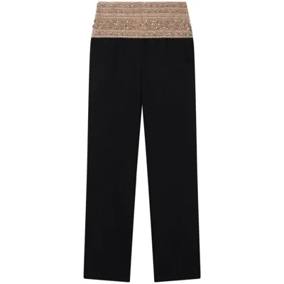 Stella Mccartney Crystal Trousers With Beaded Embellishments And High-rise Waist In Black