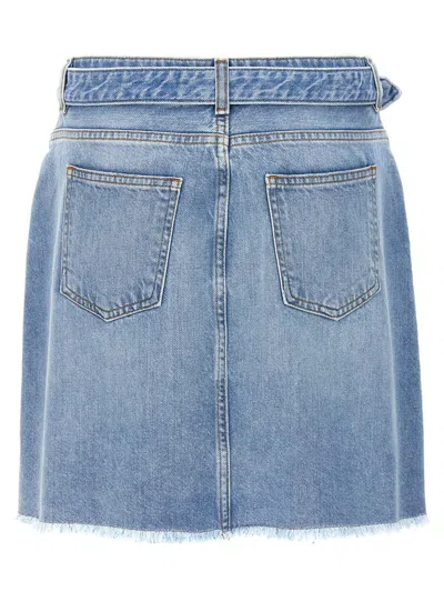 Shop Twinset Logo Buckle Denim Skirt In Blue