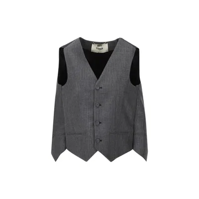 Shop Fendi Striped Vest Top In Gray
