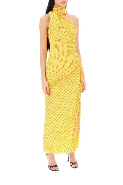 Shop Alessandra Rich Polka Dot One-shoulder Maxi Dress In Multicolor