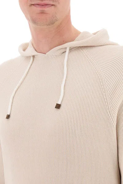 Shop Brunello Cucinelli Knitted Hoodie In Beige