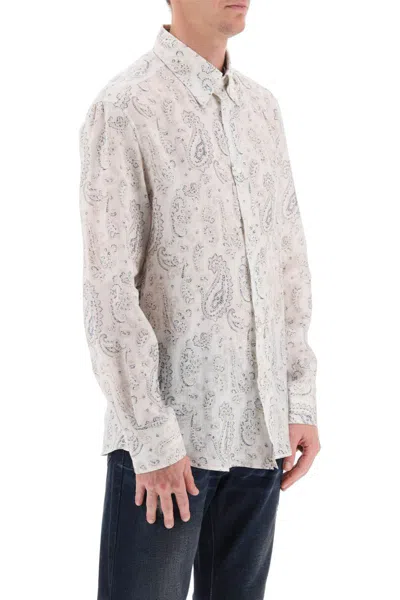 Shop Brunello Cucinelli Linen Shirt With Paisley Pattern In White