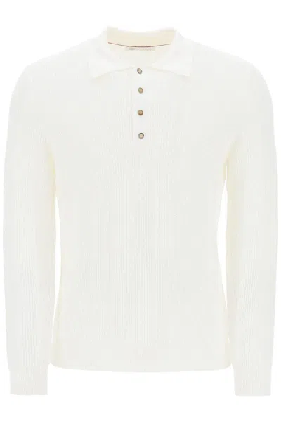 Shop Brunello Cucinelli Long-sleeved Knitted Polo Shirt In White