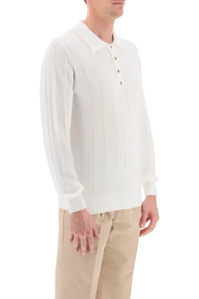 Shop Brunello Cucinelli Long-sleeved Knitted Polo Shirt In White