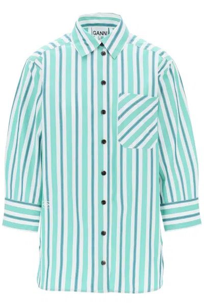 Shop Ganni "oversized Striped Poplin Shirt In Multicolor