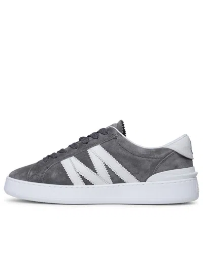 Shop Moncler 'monaco' Grey Leather Sneakers