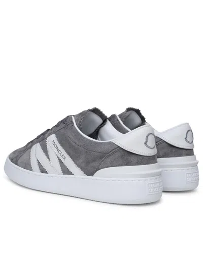 Shop Moncler 'monaco' Grey Leather Sneakers