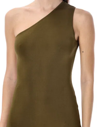 Shop Saint Laurent One-shoulder Dress In Green