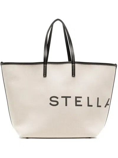 Shop Stella Mccartney Tote Bag With Print In Nude & Neutrals