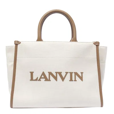 Shop Lanvin Logo Printed Tote Bag In Beige