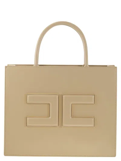 Shop Elisabetta Franchi Logo Debossed Tote Bag In Beige